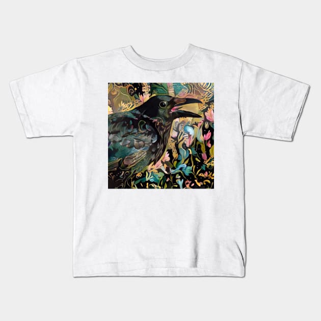 Colourful Corvids 1 Kids T-Shirt by On Dragon Wings Studio